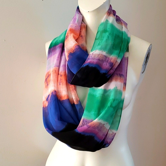 Calvin Klein rainbow stripe tie dye infinity scarf in Polyester? - Picture 2 of 8